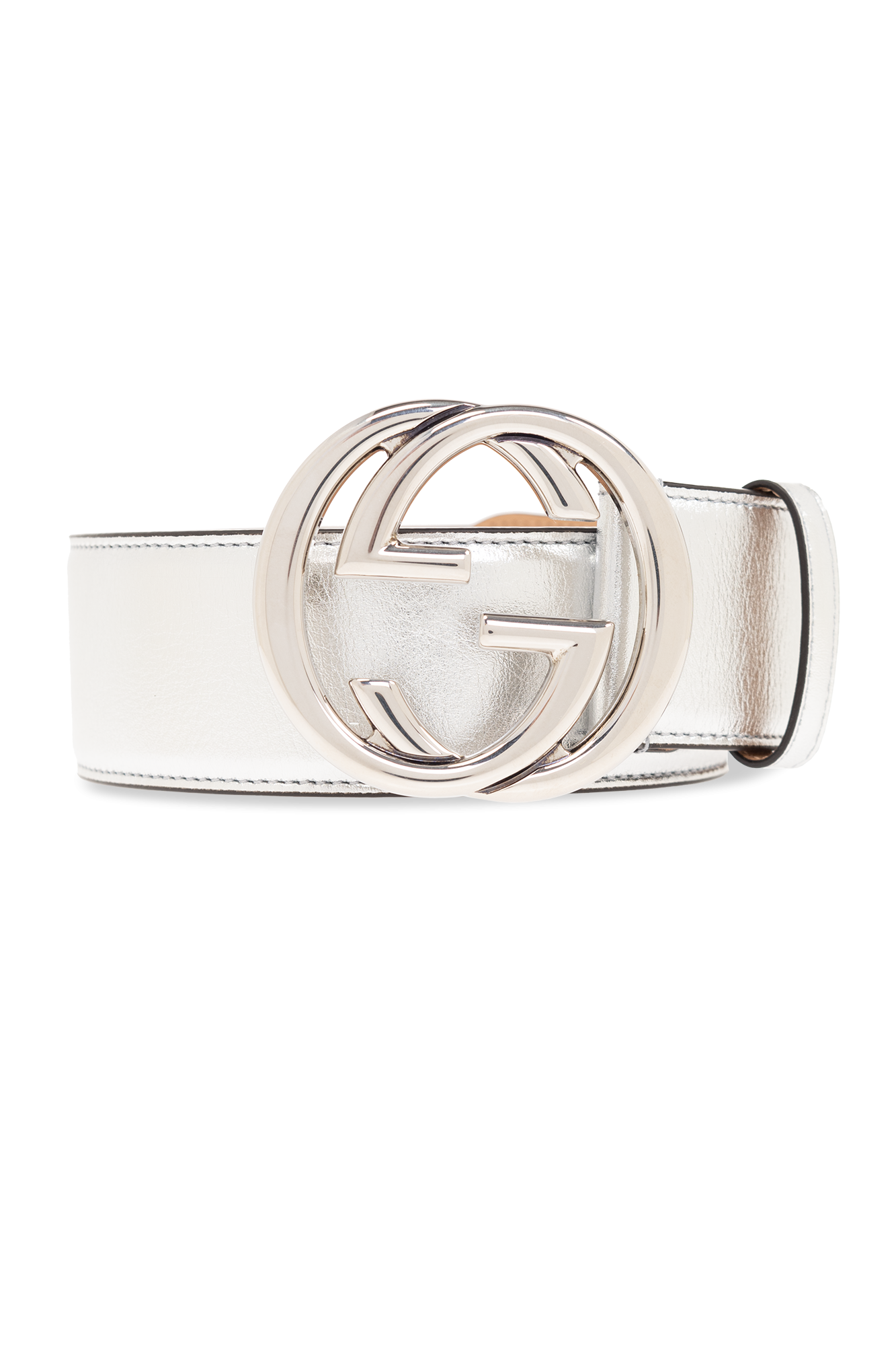 White gucci belt hot sale with silver buckle